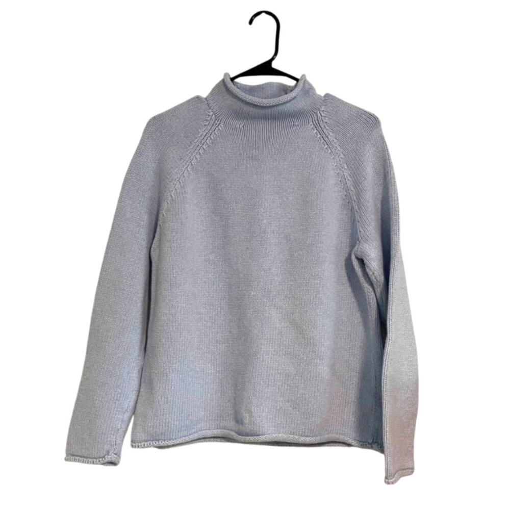 J. Crew Oarsman Rollneck Sweater Light Blue Women's Preppy Coastal Fall Medium - Picture 2 of 5